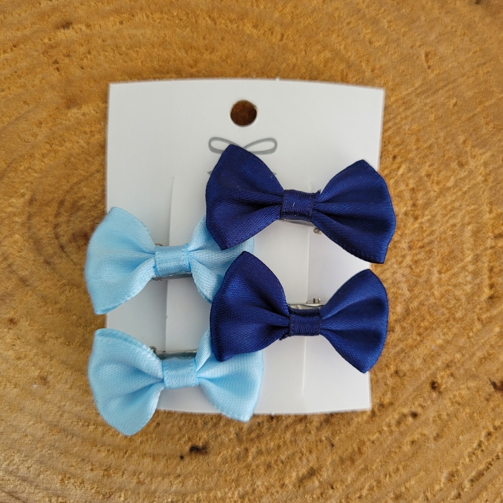 4 mini Blue Bow Hair Clips for Kids
